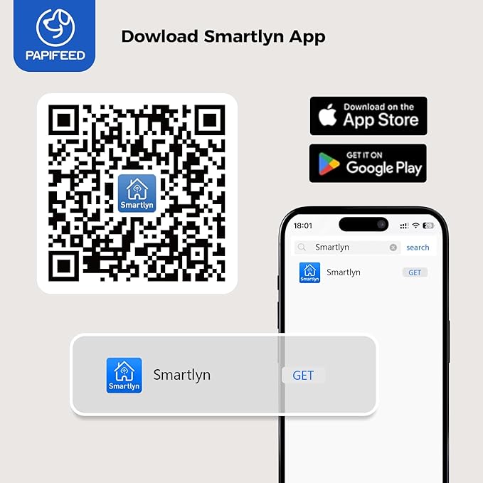 PAPIFEED Automatic Cat Feeder with App Control, 2.4G WiFi Auto Cat Food Dispenser, 3L Cat Feeder Automatic with Dual Power Supply, Easy-Clean Design for Cats & Small Dogs (Grey)