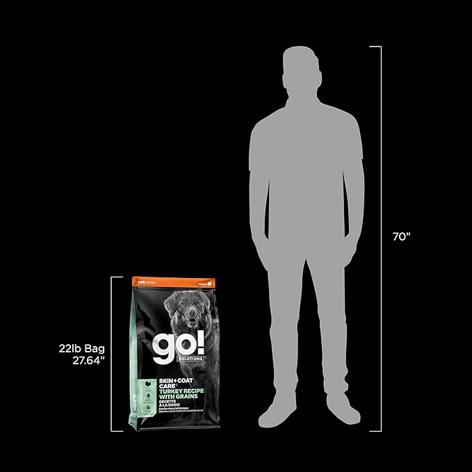 Go! Solutions Skin + Coat Care, Dry Dog Food, Turkey Recipe with Grains, 22 lb Bag