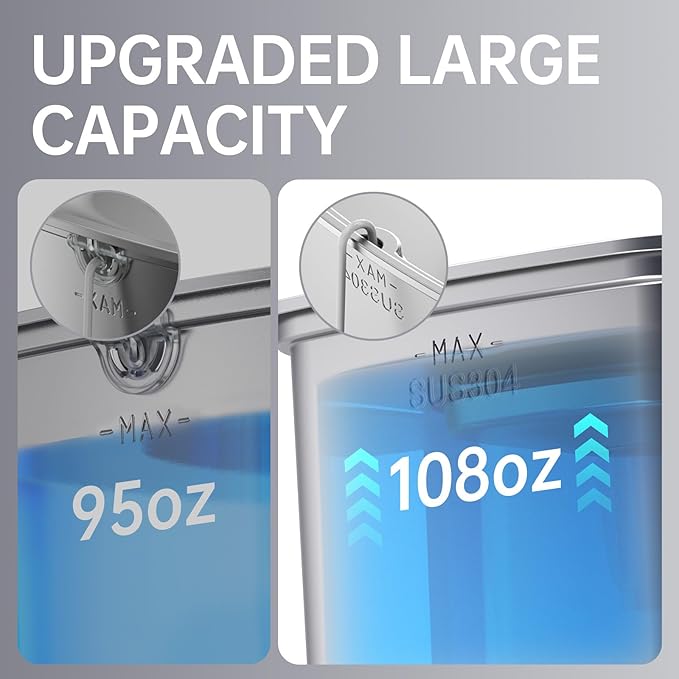 Veken Innovation Award Winner Stainless Steel Cat Water Fountain, 108oz/3.2L Automatic Pet Fountain Dog Water Dispenser with 6 Replacement Filters & Silicone Mat for Cats, Dogs, Multiple Pets (Silver)