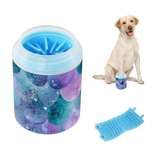 Dog Paw Cleaner Mudbuster Dog Foot Washer for Small Medium Large Dogs Cats Premium Pet Supplies Watercolor Mermaid Scales Dots Purple