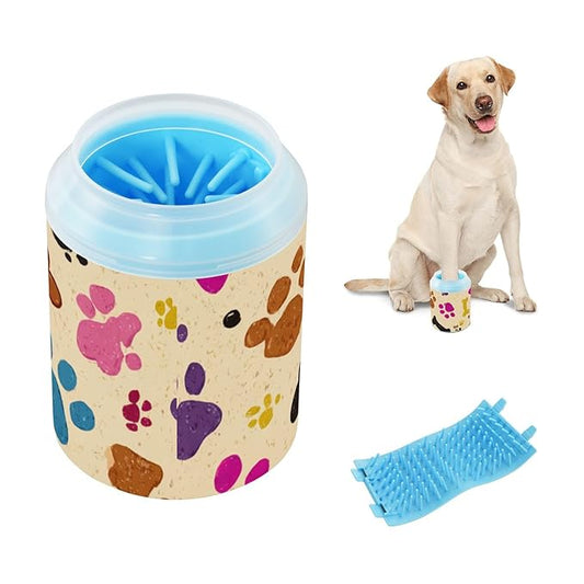 Dog Paw Cleaner Cups for Dogs Pet Foot Washer Paw Scrubber for Medium Small Dogs Cats Cleaning Cup Yellow Cute Paw Prints and Bones