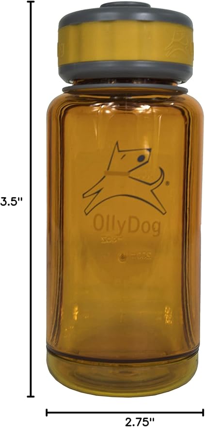 OllyDog OllyBottle, Dog Water Bottle, Pet Water Dispenser with Detachable Bowl, Pet Accessories for Outdoor Walking, Hiking, Travel (600ml, Flame)