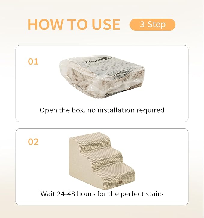 Made4Pets Dog Stairs Ramp for Small Dogs 15.7" H, 3-Step Dog Steps for Bed Couch Sofa and Chair, 35D Foam Pet Steps for Small Dogs and Cats, Non-Slip Bottom Pet Stairs, Beige