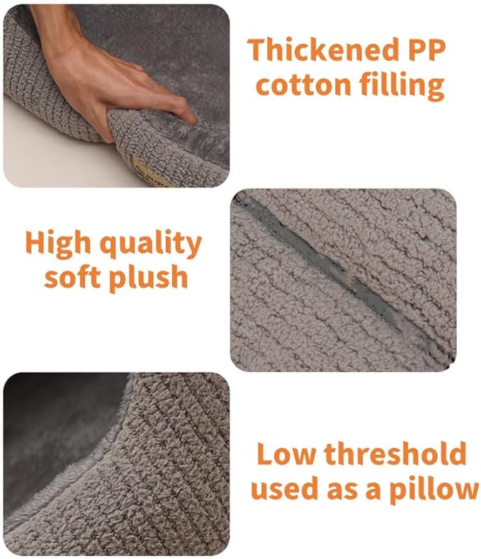 Large Dog House Indoor, Soft Plush Dogs Cave Bed Covered Pet Bed with Fluffy Washable Cushion, Portable Dog/Cat Pet Tent House for Small Medium Dogs (Grey, X-Large)