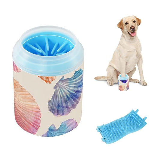Dog Paw Cleaner Cups for Dogs Pets Foot Washer Paw Scrubber for Medium Small Dogs Cats Cleaning Cup Beach Seashells