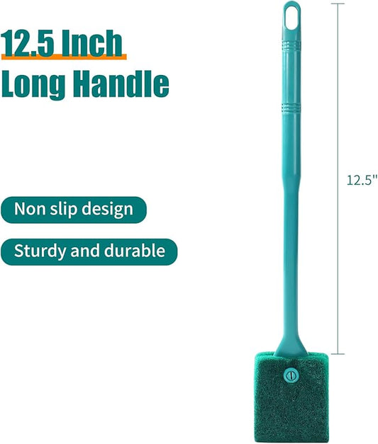 AQUANEAT Fish Tank Cleaning Tools, Aquarium Double Sided Sponge Brush, Algae Scraper Cleaner with Long Handle
