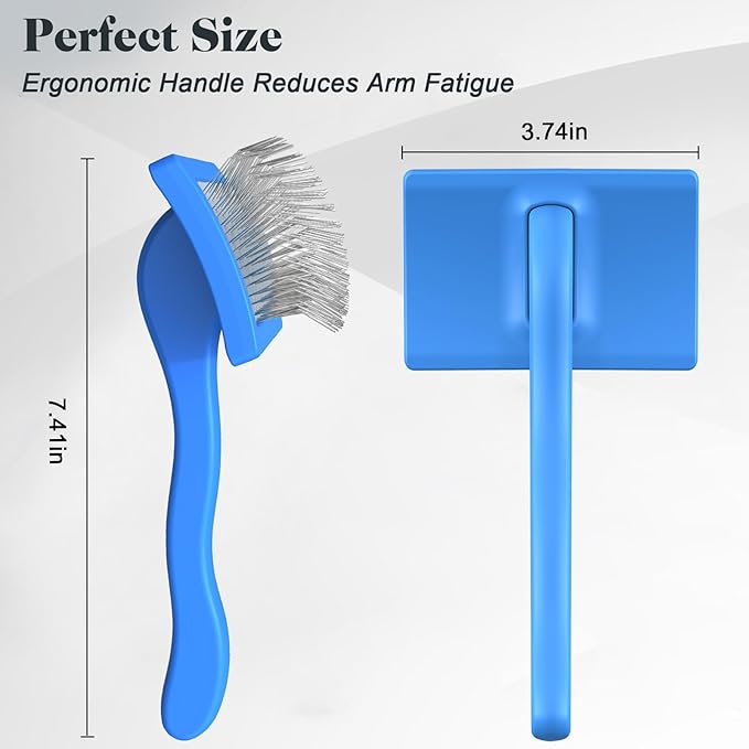 2PCS Slicker Brush for Dogs & Pet Comb,Professional Dog Grooming Brush (Cats,Goldendoodles,Poodles,Labradoodles) with Extra Long Pins to Effectively Remove Tangles, Knots and Mats (Blue, Medium)