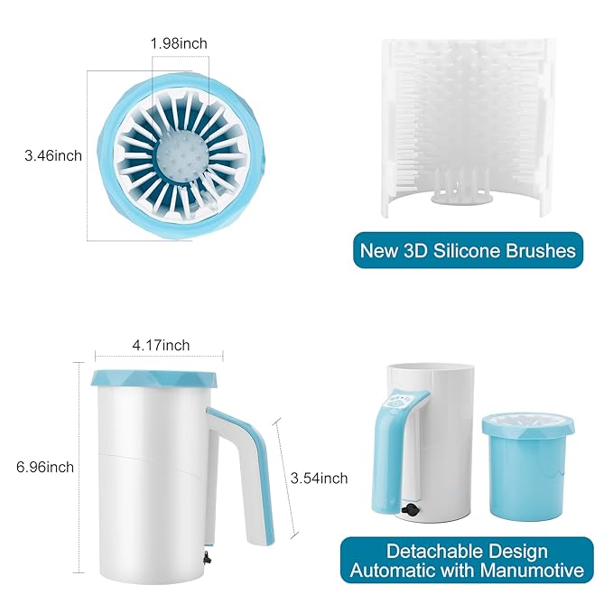 Rechargeable Automatic Dog Paw Cleaner, Dog Paw Washer Cup, 2 in 1 Portable Pet Paw Cleaner with Soft Silicone Brush, 7.4V High Power, Dog Foot Washer Suitable for Big Dog and Cat Grooming (Blue)