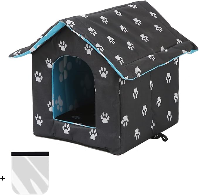 VARMTOR Outdoor Cat House, Cat Houses for Outdoor Cats, Weatherproof Warm and Insulated Cat House with Transparent Curtain Pet House, Stray Cats Shelter (Black,Small-Houses)