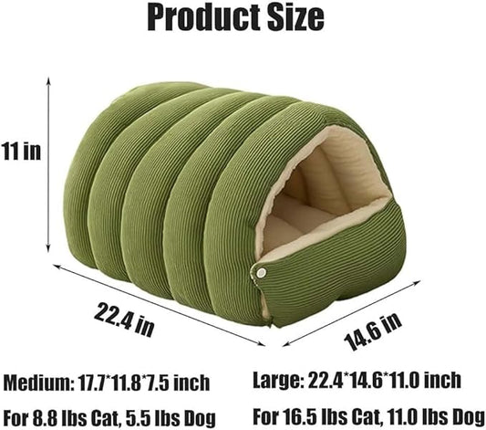 Winter Cave,Warmth Cozy Comfort Plush Pet Cave,Cute Cozy Safe Hideaway Cat Bed with Removable Cushion,Warm Soft Removable Washable for Cats and Dogs (Orange Plaid, M: 18.89 * 11.81 * 7.87 in)