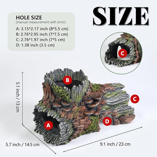 PTFJZ Aquarium Decorations Hollow Tree Trunk Fish Tank Accessories Stump Shelter for Betta Hideout Caves Driftwood for Aquarium Simulation Tree Decor with Holes