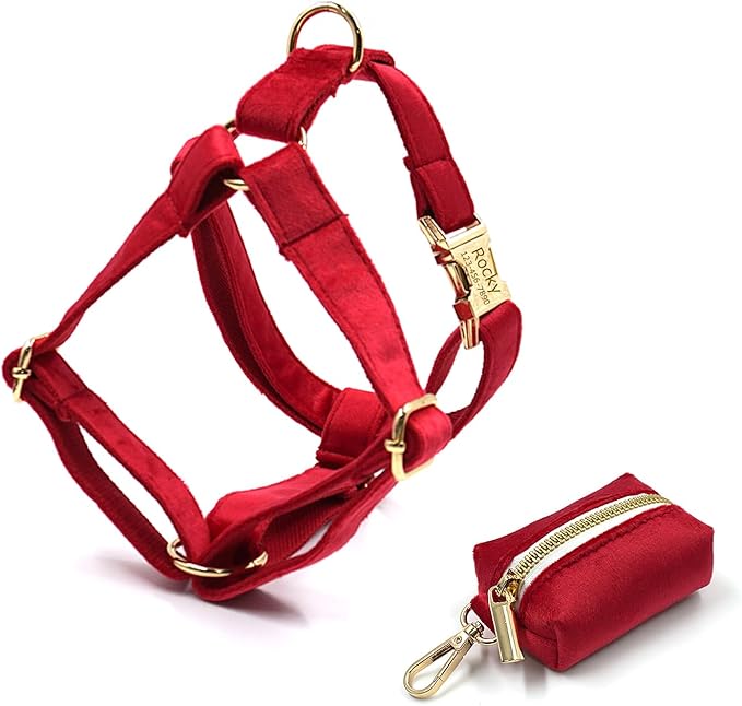 Personalized Velvet Dog Collars with Pet Name Phone Number Engraved, Custom Adjustable Soft Collar with Metal Buckle for Small Medium Large Dogs, Dog Leash and Bow Tie Available -Red