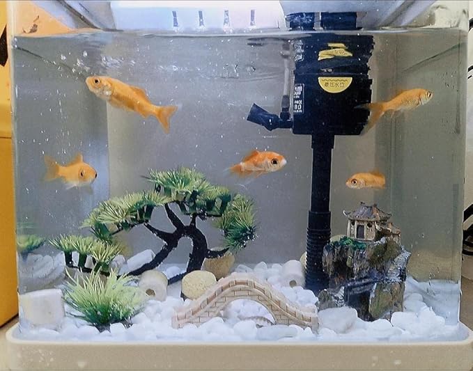 AWXZOM Small Japanese Fish Tank Decorations Set, Suitable for Aquariums up to 5 Gallon or Fish Bowl, Includes Small Decorations Artificial Plastic Plants Fish Tank House