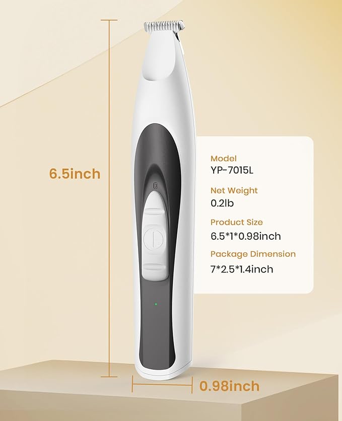 oneisall Low-Noise Dog Paw Trimmer with LED Light, Paw Trimmer for Dogs &Cats 0.8inch/20mm Wide Blade, 35dB Cordless Electric Pet Paw Grooming Clippers for Paws, Ears, Face, Rump