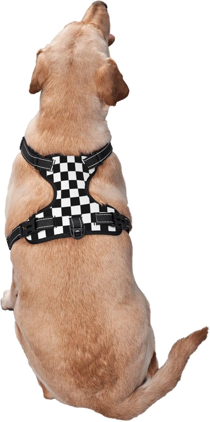 Black White Plaid Reflective Dog Harness No Pull Soft Vest Harness for Small Medium Large Dog Puppy Pets X-Large Size