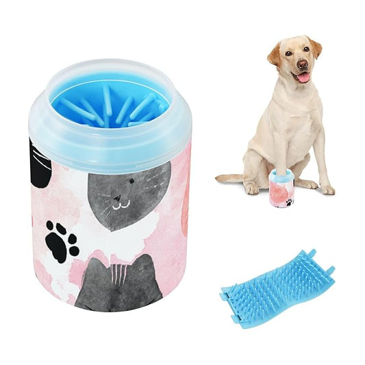 Dog Paw Cleaner Cups for Dogs Pet Foot Washer Paw Scrubber for Medium Small Dogs Cats Cleaning Cup Cat Faces and Paw Print
