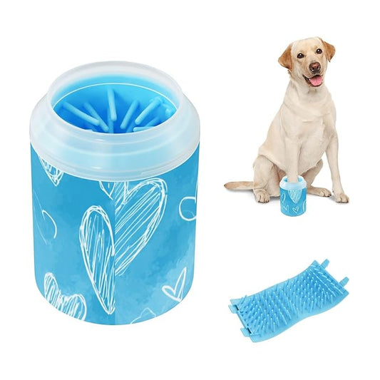 Dog Paw Cleaner Cups for Dogs Pets Foot Washer Paw Scrubber for Medium Small Dogs Cats Cleaning Cup White Hearts Sky Blue
