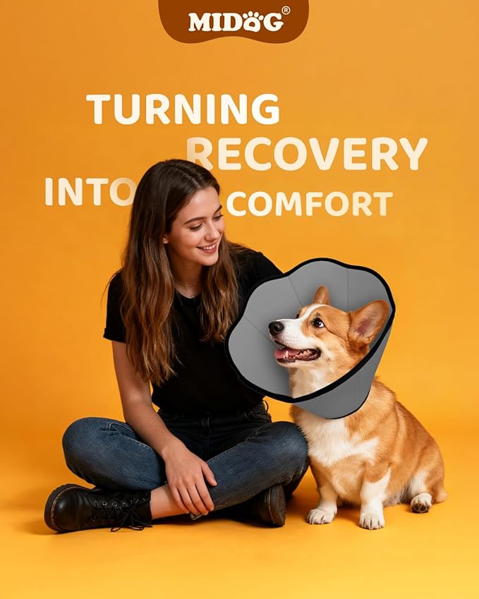 MIDOG Dog Cone Collar After Surgery, Soft Dog Cone Alternative to Stop Licking,Adjustable Elizabethan Recovery Cones for Small to Large Sized Dogs