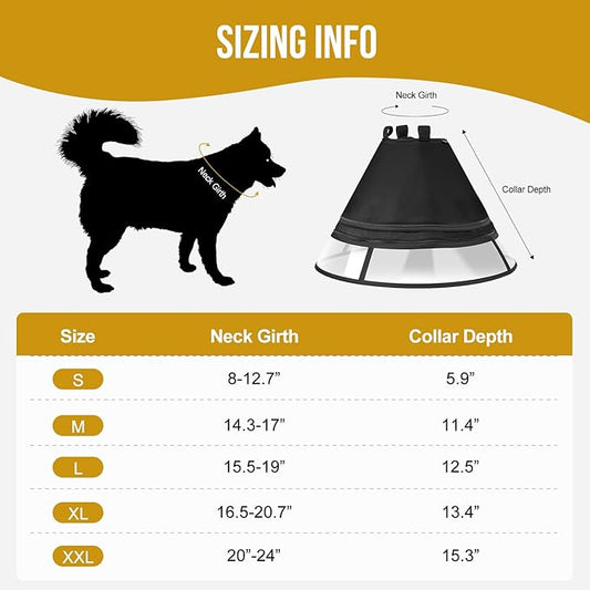 Soft Dog Cone for Dogs After Surgery, Breathable Pet Recovery Collar for Large Medium Small Dogs and Cats, Adjustable Dog Cone Collar, Elizabethan Collar (Black, S(Neck 8“-12.7”))