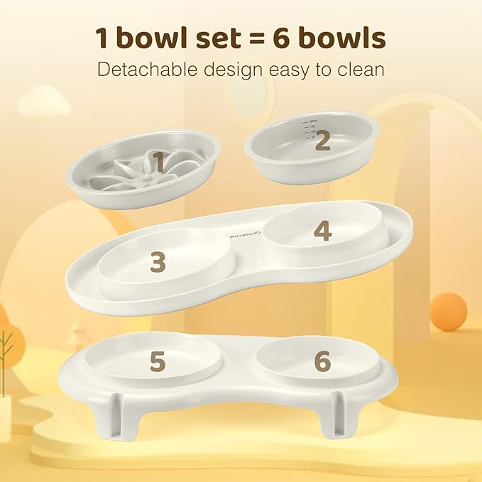 Elevated Cat Slow Feeder Bowl: Anti-Vomiting Bloat Stop Raised Food & Water Bowl for Kitten Healthy Eating - No-Spill/Non-Slip Shallow Puzzle Bowl for Puppy Small Dogs