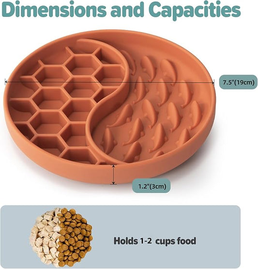 Slow Feeder Dog Bowls, Silicone Pet Food Bowls with Suction Cups, Non-Slip Dog Feeding Slow Down Pet Eating Speed for Fast Eaters, Anxiety Relief & Fun Added (Orange)