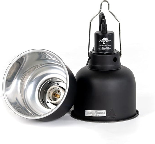 CAVACHEW 2 Pack Reptile Light Fixture, 5.5in Deep Dome Reptile Lamp Fixture, Optical Reflection Cover, Separate Switch & Hook, Terrarium Light Fixture for Reptile Heat Basking UVB Bulbs, 100W, Black