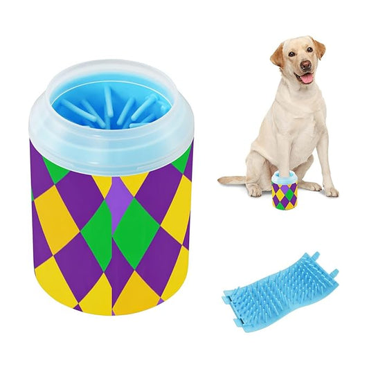 Dog Paw Cleaner Mudbuster Dog Foot Washer for Small Medium Large Dogs Cats Premium Pet Supplies Mardi Gras Argyle Purple