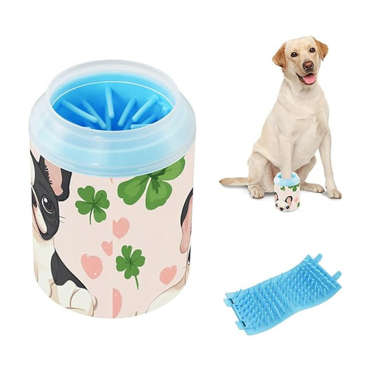 Dog Paw Cleaner Cups for Dogs Pet Foot Washer Paw Scrubber for Medium Small Dogs Cats Cleaning Cup French Bulldogs Green Clover Pink Heart