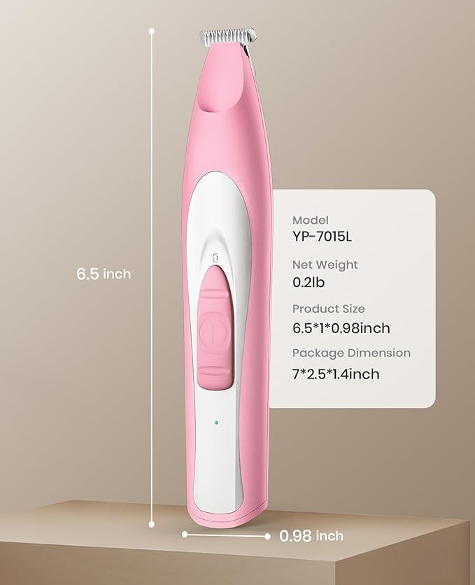 oneisall Low Noise Dog Paw Trimmer with LED Light, Paw Trimmer for Dogs 0.8inch/20mm Widen Blade, 35dB Cordless Electric Pet Paw Grooming Clippers for Paws, Ears, Face, Rump (Pink)