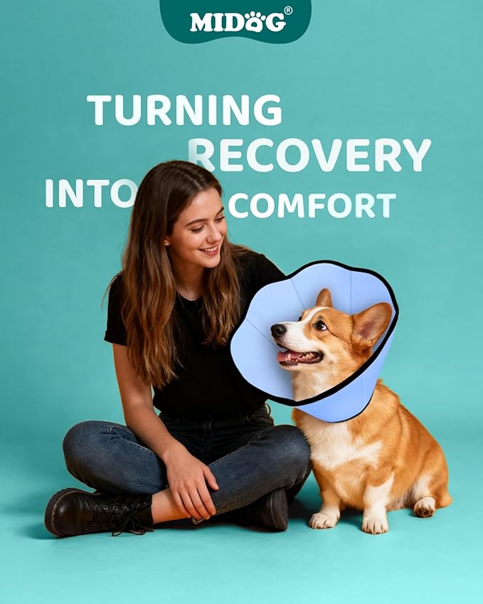 MIDOG Dog Cone Collar After Surgery, Soft Dog Cone Alternative to Stop Licking,Adjustable Elizabethan Recovery Cones for Small to Large Sized Dogs