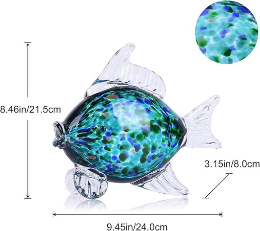 LCCCK Large Hand Blown Glass Fish Figurines, Aquarium Sea Glass Art, Fish Statue Sculpture Modern Coastal Accent - for Beach Knick Knacks, Coffee Tables, Nautical Offices Centerpiece (Teal)
