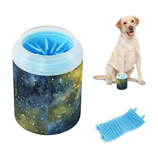Dog Paw Cleaner Cups for Dogs Pets Foot Washer Paw Scrubber for Medium Small Dogs Cats Cleaning Cup Starry Sky Nebula Stars Blue Yellow