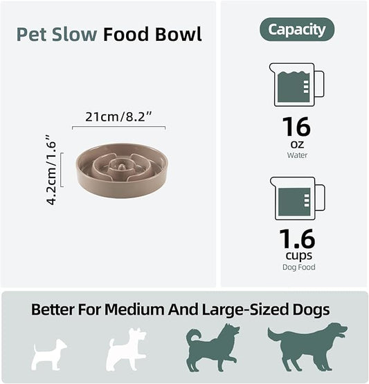Ceramic 1.6 Cup Slow Feeder Dog Bowl for Medium and Large Breed, 8.2inch Puzzle Dog Food Dish, Anti-Gulping, Stop Bloat, Preventing Choking (Single Bowl-Brown Coffee)