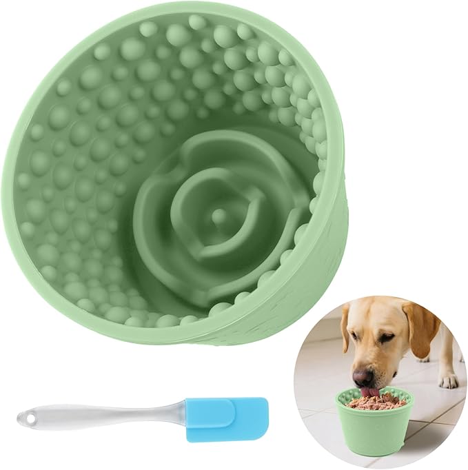 Dog Slow Feeder Lick Bowl - Non-Slip Licking Treat Dispenser for Small Medium Large Dogs, Promotes Anxiety Relief & Prevents Choking, Easy to Clean Feeding Bowl (Green, L)