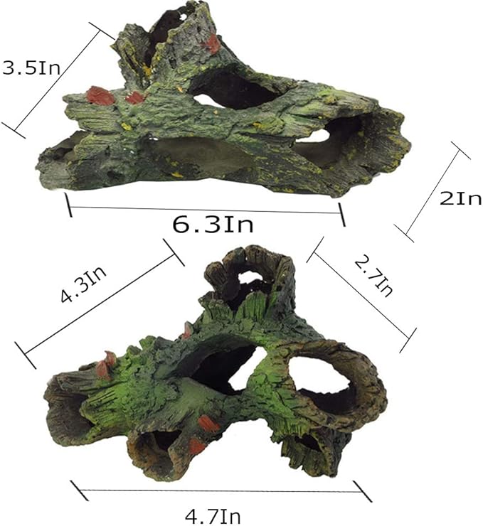 Tfwadmx Decaying Trunk Aquarium Ornament, Betta Fish Hideout - Small Resin Aquarium Decoration Log with Holes & Caves