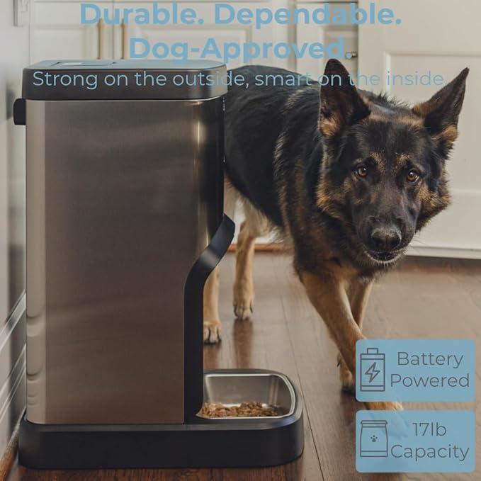 SMARTFeeder SPSF17-SS Large Capacity Automatic Dog Feeder – Stainless Steel Food Dispenser with WiFi App, Scheduled Feedings, Portion Control, HD Camera, Speaker & Microphone