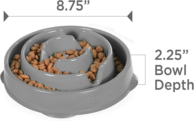 Outward Hound Medium Slow Feeder Bowl, Puzzle Maze for Fast Eaters, Small to Medium Dogs, Helps Prevent Bloat & Aid Digestion, Holds 2 Cups Wet or Dry Food, Non-Slip, Made Without BPA, Gray