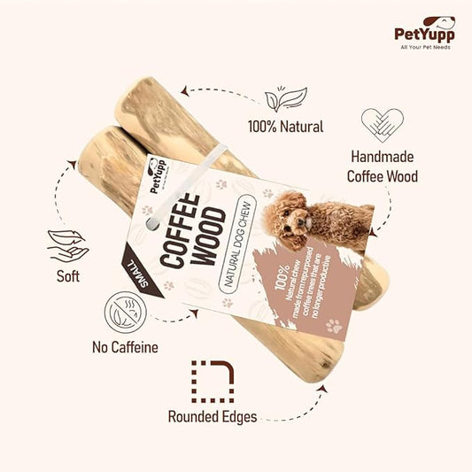 Natural Coffee Wood Dog Chew Small, 2 Count - Promotes Dental Health, Reduces Tartar & Chewing Exercise for Aggressive Chewers, Small, Medium & Large Dogs - Safe Chew Toy for Puppy