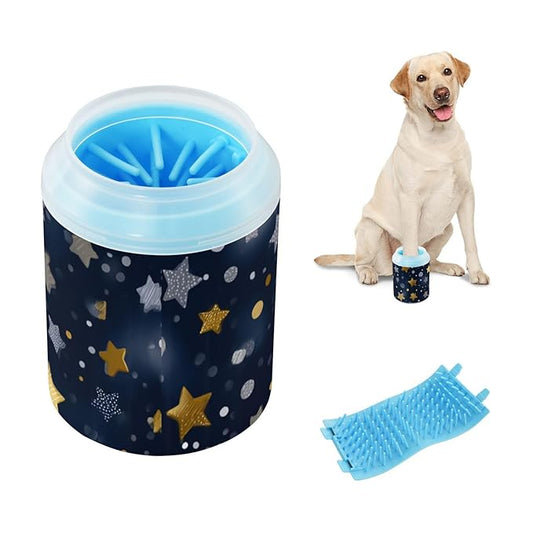 Dog Paw Cleaner Mudbuster Dog Foot Washer for Small Medium Large Dogs Cats Premium Pet Supplies Stars and Polka Dots Blue