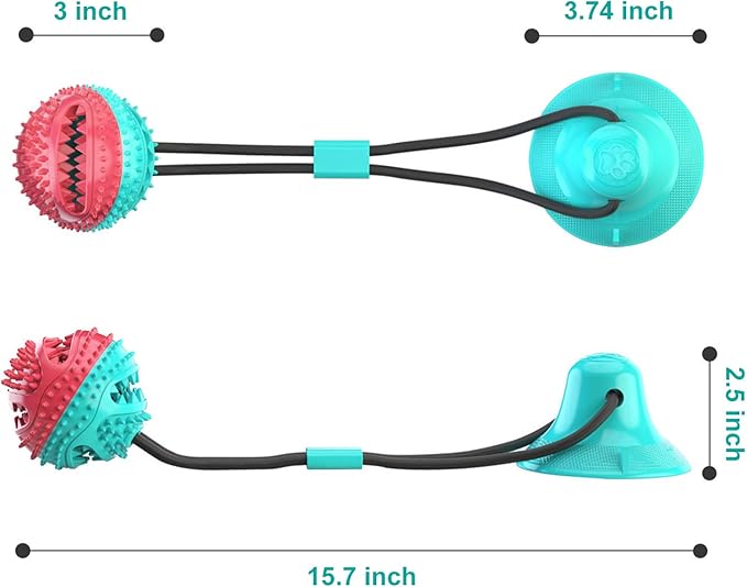 Guardians Dog Chew Toy with Suction Cup for Aggressive Chewers, Puppy Training Treats, Food Dispensing Ball, Pet Teeth Cleaning Rope Toys for Small Medium Dogs (Blue&Red)