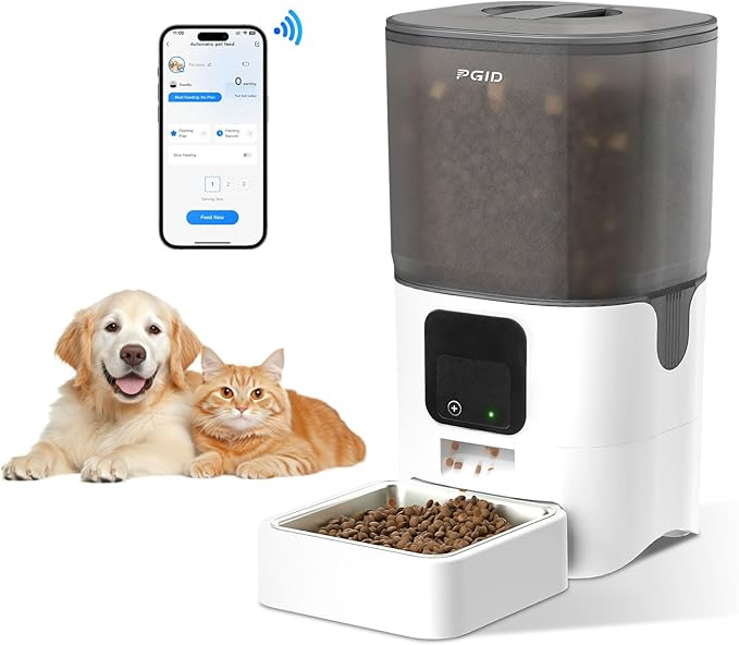 PGID Automatic Cat Feeder 6L,Timed Cat Feeders for Dry Food, 2.4G WiFi Pet Feeder with APP Control for Remote Feeding,Automatic Dog Food Dispenser with Alexa,1-10 Meals Per Day for Dog