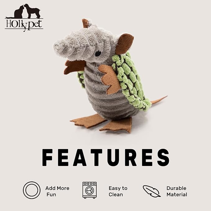 Hollypet Plush Dog Squeaky Toy Stuffed Armadillo Animal Pet Puppy Chew Toys with Clean Teeth for Small Medium Large All Breed Sizes Dogs, Cantaloupe Green, 6 in
