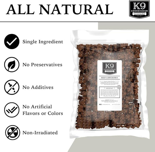 K9 Connoisseur Beef Lung Dog Training Treats All Natural & Lean, USA Made Single Ingredient, Bulk Dogs Treat, Grain Free, for All Breeds & Sizes - 2.5 Lbs