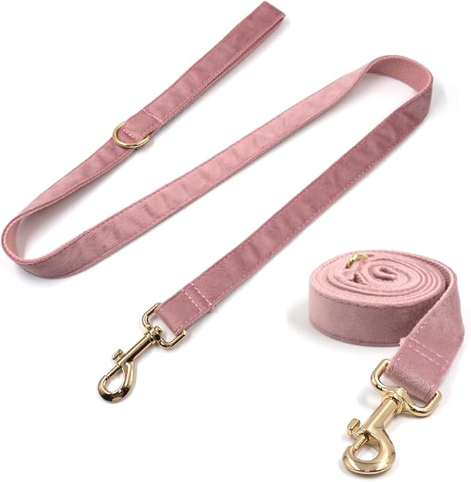 Personalized Velvet Dog Collars with Pet Name Phone Number Engraved, Custom Adjustable Soft Collar with Metal Buckle for Small Medium Large Dogs, Dog Leash and Bow Tie Available -Champagne Pink