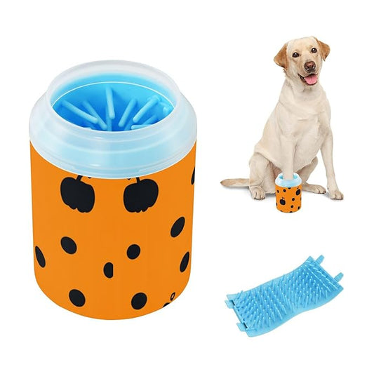 Dog Paw Cleaner Mudbuster Dog Foot Washer for Small Medium Large Dogs Cats Premium Pet Supplies Halloween Pumpkins Dots Orange