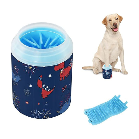 Dog Paw Cleaner Cups for Dogs Pet Foot Washer Paw Scrubber for Medium Small Dogs Cats Cleaning Cup July 4th Holiday Dinosaurs and Stars