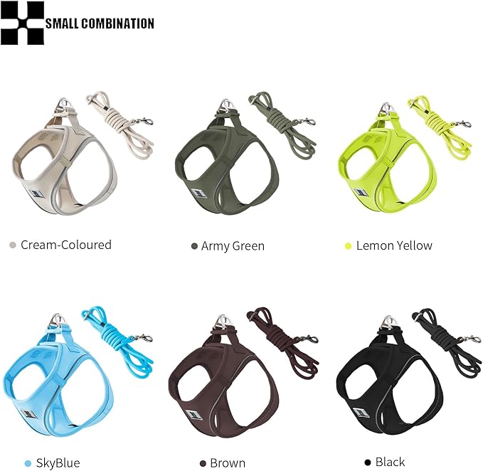 Adjustable Dog Harness with Leash, Reflective Mesh, No-Pull Design,Matching Lead Rope (Cream-Coloured, S)