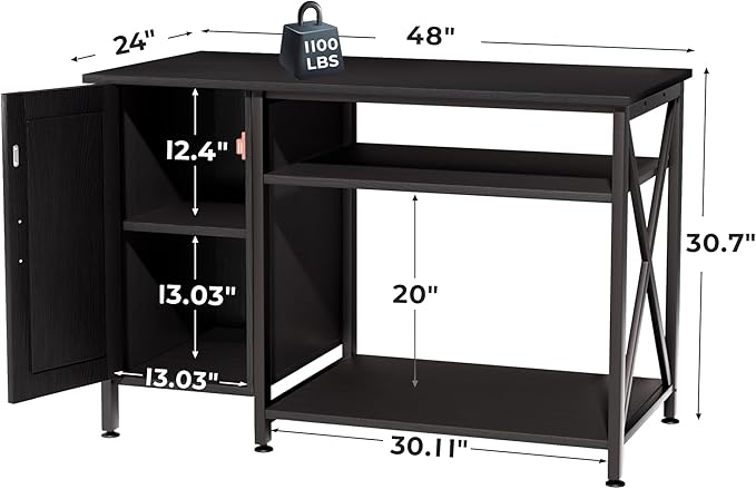 Herture 40-120 Gallon Reptile Tank Stand with Power Outlet, Terrarium Stand with Storage Cabinet, 48" X 24" Tabletop, Reptile Terrarium,Turtle Tank Black PG08XYB