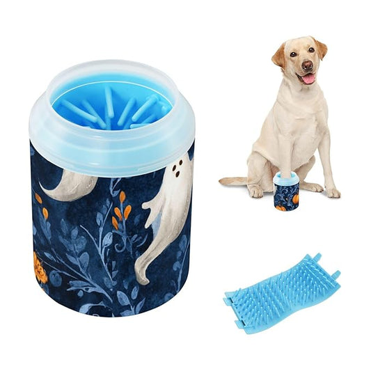 Dog Paw Cleaner Mudbuster Dog Foot Washer for Small Medium Large Dogs Cats Premium Pet Supplies Halloween Ghosts Pumpkins Blue
