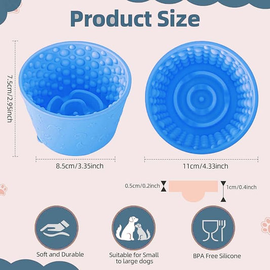 Dog Slow Feeder Lick Bowl, Non-Slip Licking Treat Dispenser, Slow Feeder Dog Bowls for Small Medium Large Breed Dogs, Anxiety Relief & Anti-Choking, BPA Free Silicone (Light Blue, 1.6 Cup)